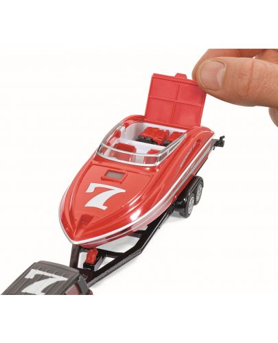 Метална играчка Siku Super - Тойота Ленд Крузър с ремарке и моторница, 1:55 - 2