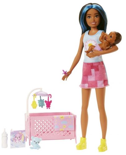 Игрален комплект Barbie Skipper - Барби детегледачка със сини кичури - 2
