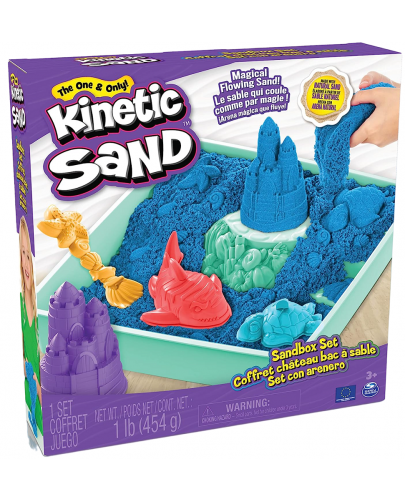 Игрален комплект Kinetic Sand - Пясъчник с аксесоари и син кинетичен пясък - 1