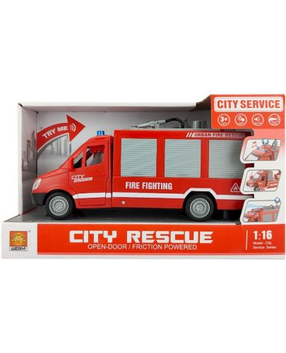 Игрален комплект Raya Toys - Пожарна кола City Rescue със стълба, музика и светлини - 2