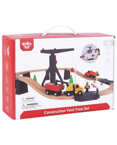 Игрален комплект Tooky Toy - Дървена строителна площадка с кран - 1