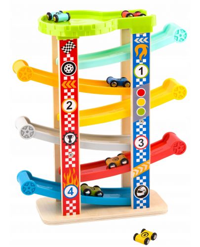 Игрален комплект Tooky Toy - Писта роли с шест колички  - 2