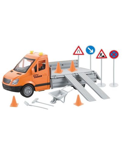 Игрален комплект Raya Toys - Камион City Maintenance, С пътни знаци, звуци и светлини - 1