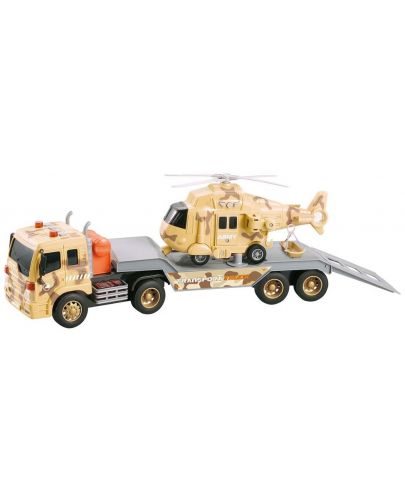 Игрален комплект City Service - Камион пътна помощ с военен хеликоптер, 1:16 - 2