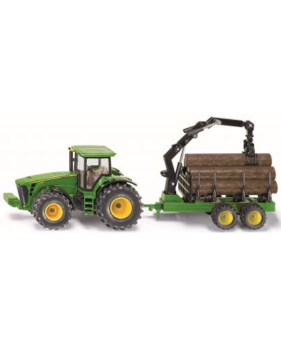 Метална количка Siku - Трактор John Deere с ремарке за дървени трупи, 1:50 - 1