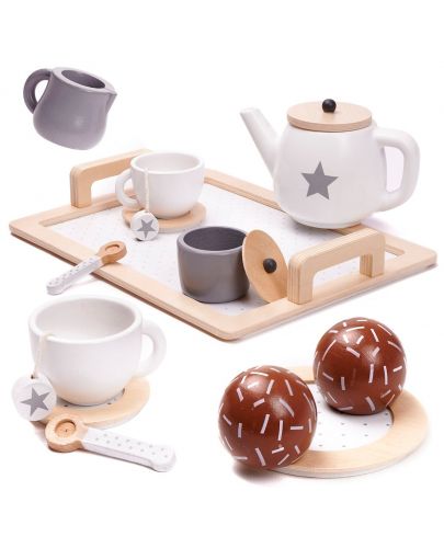Игрален комплект Ginger Home - Дървен сет за чай, бяло-сив - 6