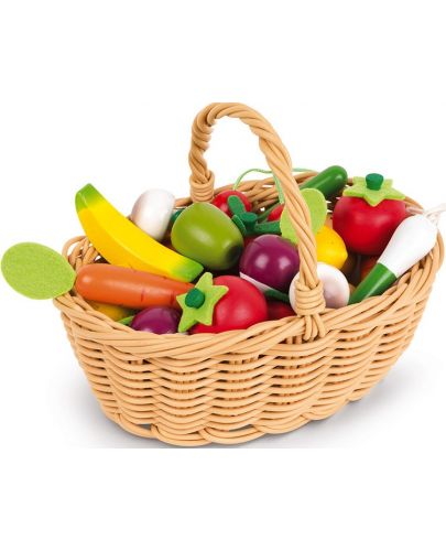 Игрален комплект Janod - Кошница с плодове и зеленчуци, 24 броя - 1