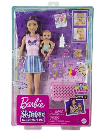 Игрален комплект Barbie Skipper - Барби детегледачка с лилави кичури - 1