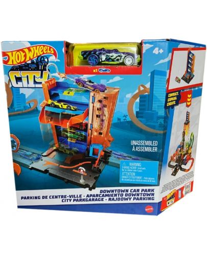 Игрален комплект Hot Wheels City - Паркинг, със зелена количка - 1