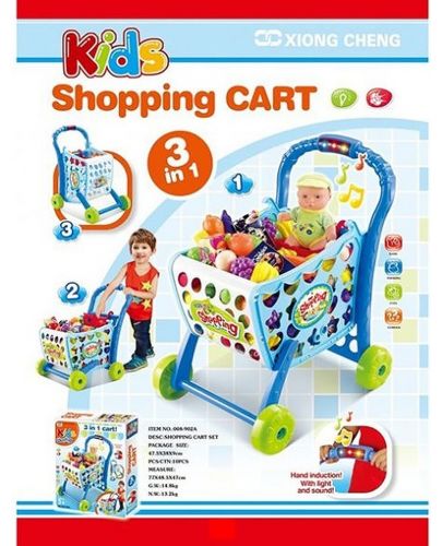 Игрален комплект Raya Toys - Количка за пазаруване, синя - 2