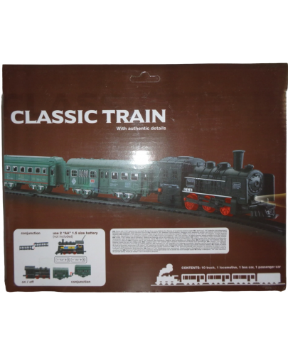 Игрален комплект Classic Train - Парен локомотив с релси, 13 части - 4