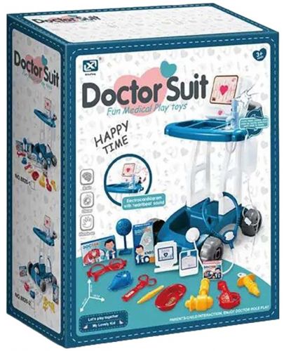 Игрален комплект Raya Toys - Лекарски кабинет с количка, 17 части - 1