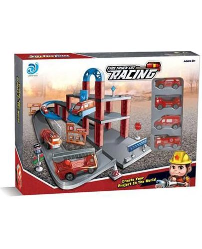 Игрален комплект Felyx Toys - Паркинг гараж, с асансьор и пожарни коли - 2