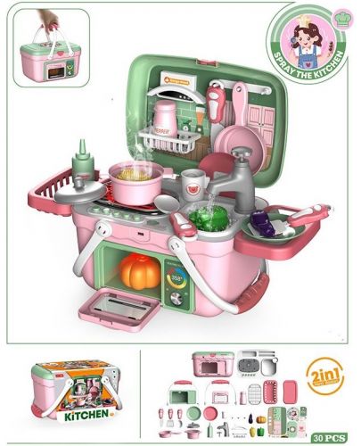 Игрален комплект Raya Toys - Кухня в кошница с пара и светлини - 2