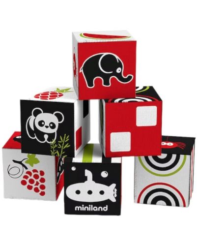 Игрален комплект Miniland - Първи възприятия, 6 броя меки кубчета - 1