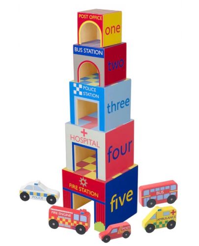 Игрален комплект Orange Tree Toys - Кубчета и колички - 2