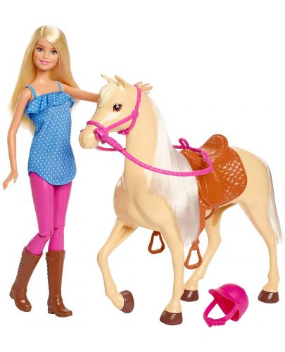 Игрален комплект Mattel Barbie - Барби и конче за езда - 1