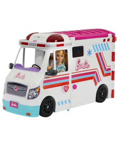 Игрален комплект Barbie - Трансформираща се линейка, Клиника, 20 aксесоара - 1