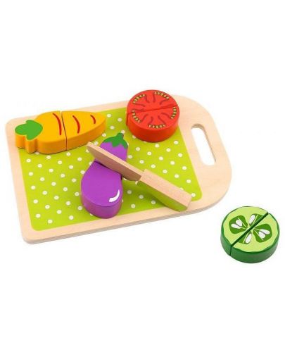 Игрален комплект Tooky Toy - Дървени зеленчуци за рязане с дъска - 2