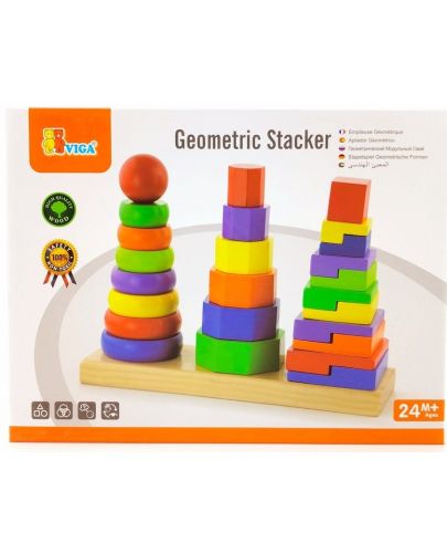 Игрален комплект Viga - Дървени геометрични пирамиди - 1