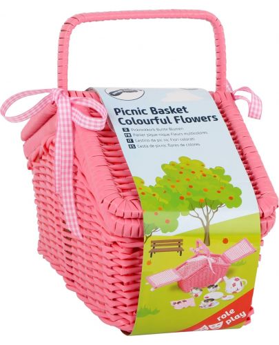 Игрален комплект Small Foot - Кошница за пикник с чаен сервиз, розова - 1