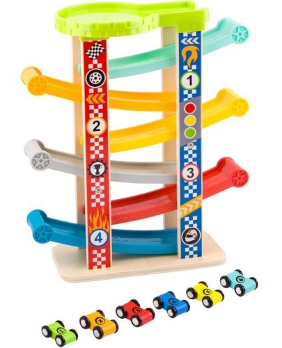 Игрален комплект Tooky Toy - Писта роли с шест колички  - 1