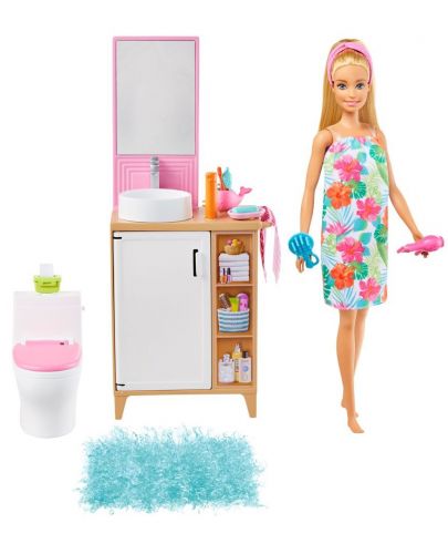 Игрален комплект Mattel Barbie - Кукла с тематична стая, Баня - 2