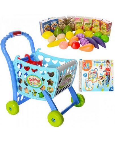 Игрален комплект Raya Toys - Количка за пазаруване, синя - 1