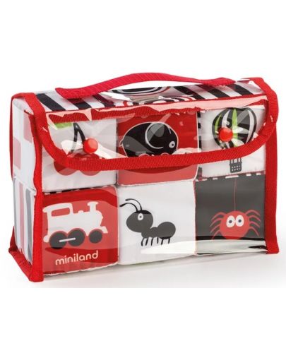 Игрален комплект Miniland - Първи възприятия, 6 броя меки кубчета - 2