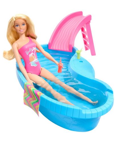 Игрален комплект Mattel Barbie - Барби с басейн и водна пързалка - 3