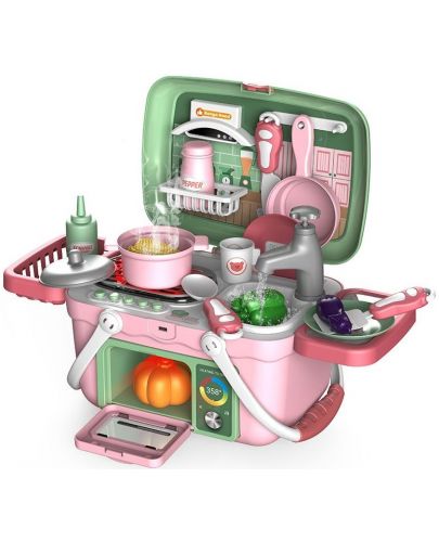 Игрален комплект Raya Toys - Кухня в кошница с пара и светлини - 1