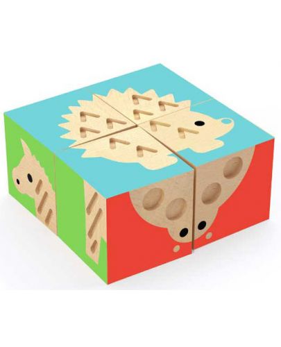 Игрален комплект Djeco - Тактилни кубчета с животни - 1