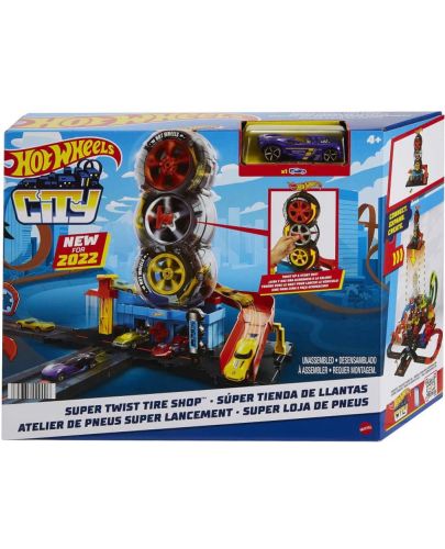 Игрален комплект Mattel Hot Wheels - Mодерен градски център за гуми  - 3