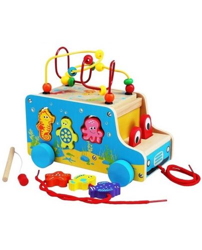 Игрален комплект Acool Toy - Автобус с морски животни, лабиринт, сортер, игра за нанизване - 2