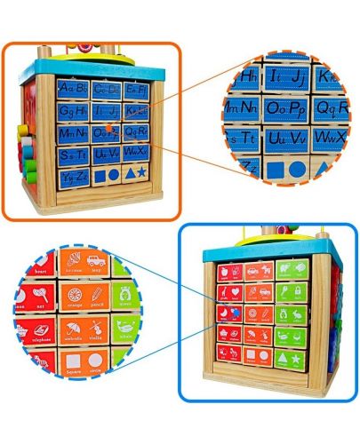 Интерактивна играчка Acool Toy - Музикален дървен образователен куб - 3
