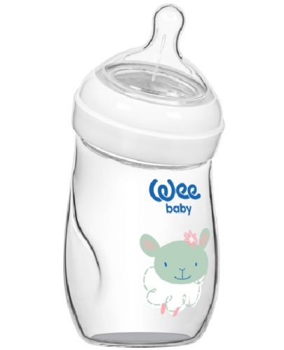 Извито стъклено шише Wee Baby Natural, 180 ml, бяло - 1