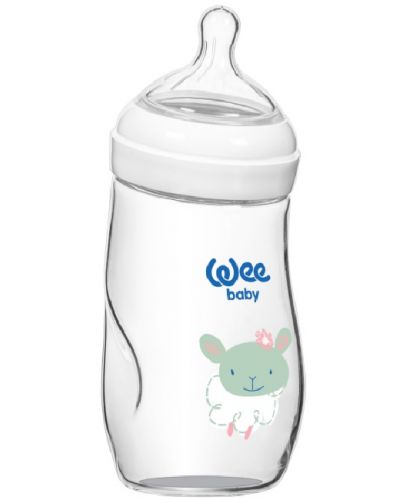 Извито стъклено шише Wee Baby Natural, 260 ml, бяло - 1