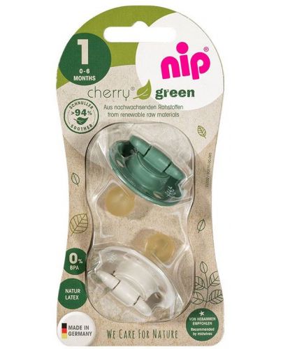Каучукови залъгалки NIP Green - Cherry, зелена и бежова, 0-6 м, 2 броя - 6