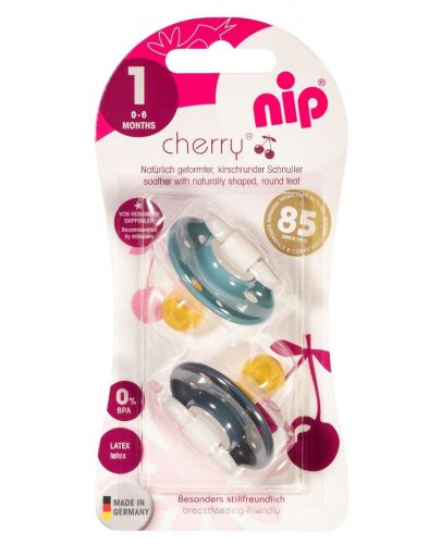 Каучукови залъгалки NIP - Cherry, сини, 0-6 м+ 2 броя - 5