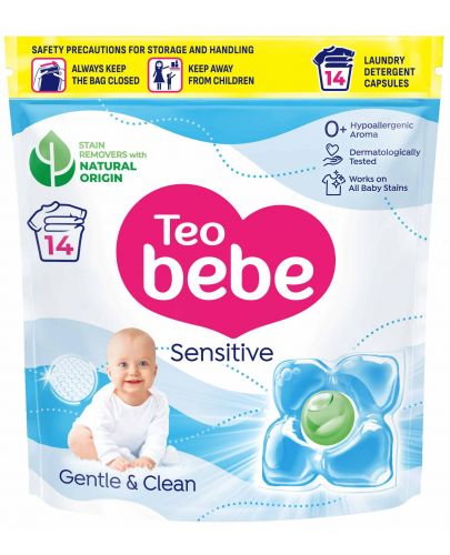 Капсули за пране Teo Bebe - Gentle & Clean, Sensitive, 14 капсули - 1