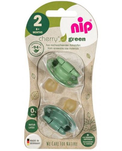 Каучукови залъгалки NIP Green - Cherry, зелени, 6 м+, 2 броя - 6