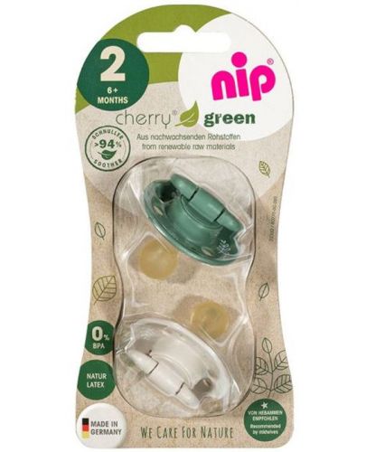 Каучукови залъгалки NIP Green - Cherry, зелена и бежова, 6 м+, 2 броя - 7