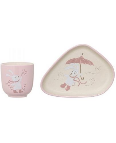 Керамичен комплект Bloomingville Bunny - Чаша и чиния, розови - 1