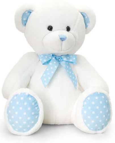 Плюшена бебешка играчка Keel Toys - Мече, синьо и бяло, 25 cm - 1