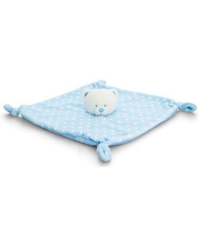 Бебешка играчка за гушкане Keel Toys - Мече с кърпичка, синьо - 1