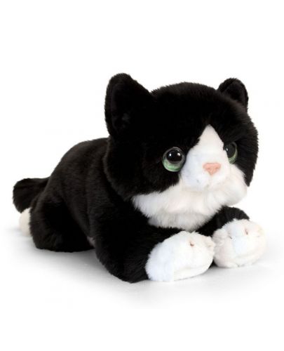 Keel Toys Плюшено легнало коте Черно и бяло 25 см. - 1