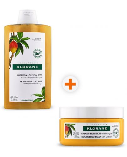 Klorane Mango Комплект - Хидратиращ шампоан и Маска, 400 + 150 ml (Лимитирано) - 1
