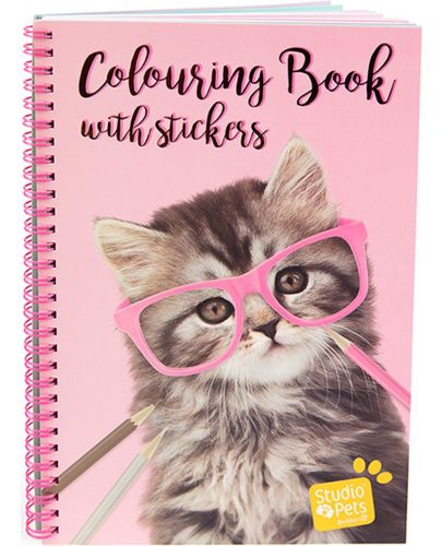 Книжка за оцветяване със стикери Paso Studio Pets - А4, Котето Пейдж - 1