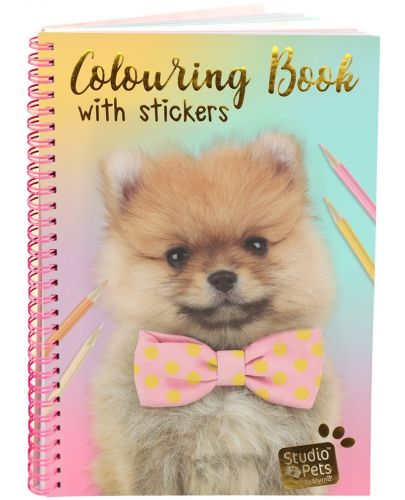Книжка за оцветяване със стикери Paso Studio Pets - A5, Кученцето Помпон - 1