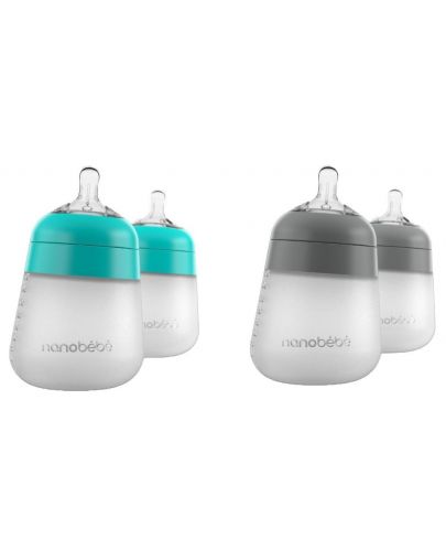 Комплект силиконови бутилки Nanobebe - Flexy, 150 ml, 4 броя, минт и сиви - 1